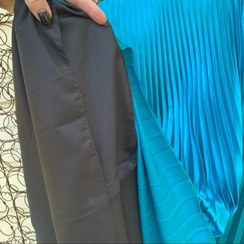 Y2K Mori Lee beaded sequin halter prom dress maxi gown teal black 5/6 - Image 9