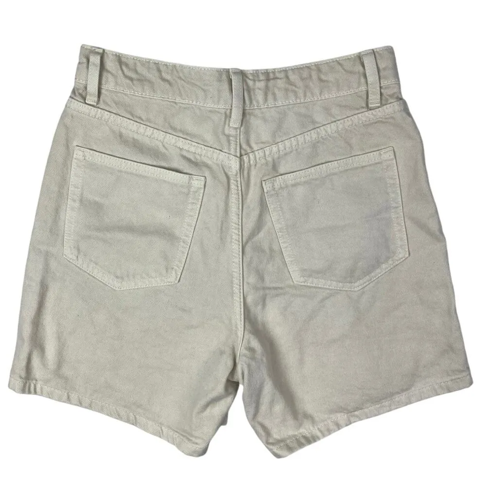 ZARA Women's Cream Denim High Rise Flat Front Mini Boyfriend Jeans Shorts Size 2 - Image 2