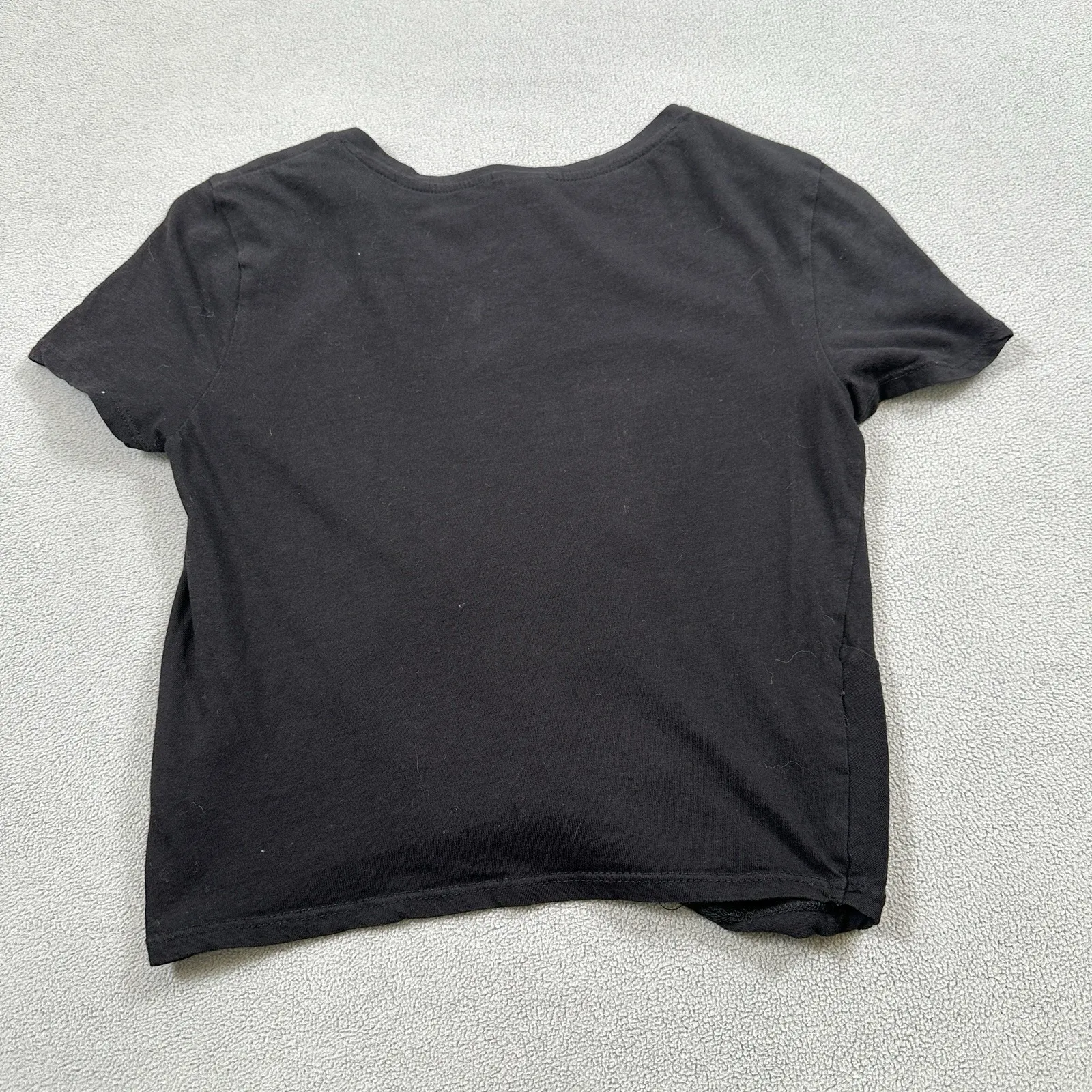 H&M Black Front Tie Knot Top Shirt XS Crop Baby Tee Basic Womens Short Sleeve - Image 2