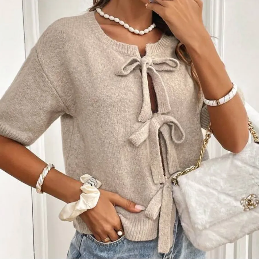 SheIn  Beige/Tan Bow-Knot Sweater - Image 2