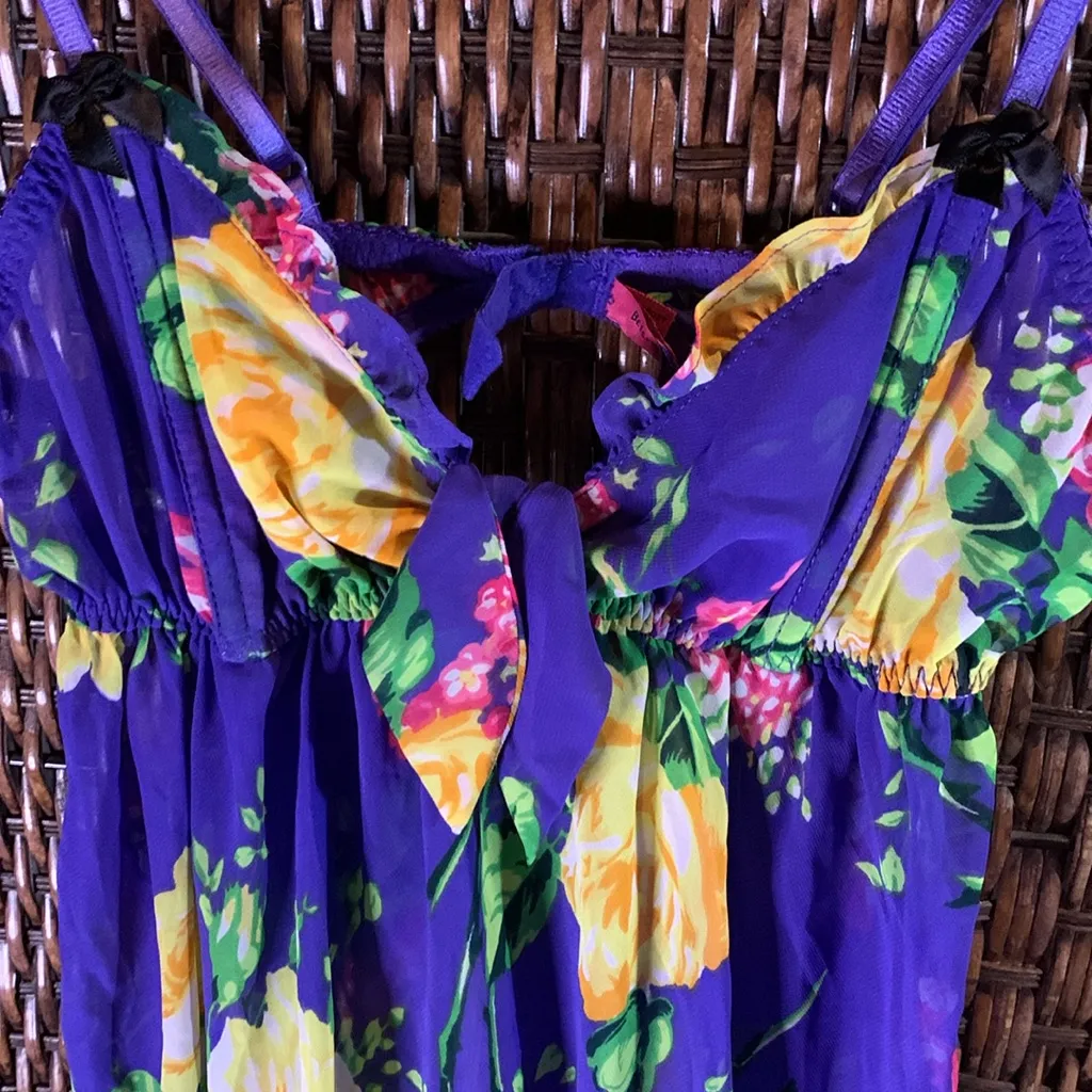 Vintage Betsey Johnson Purple Floral Slip Dress Size S - Image 2