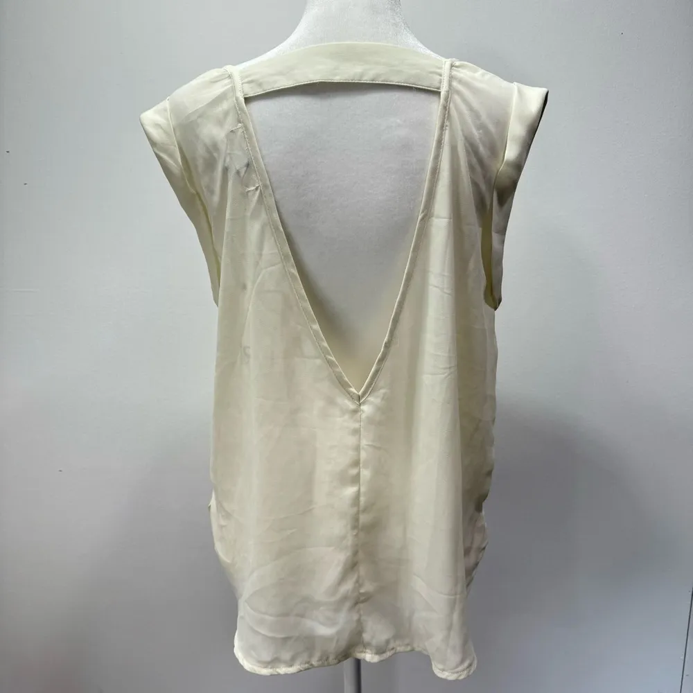 Silk Blend Sleeveless Backless Cream Blouse with Lace Cutouts by Ya Los Angeles - Image 9