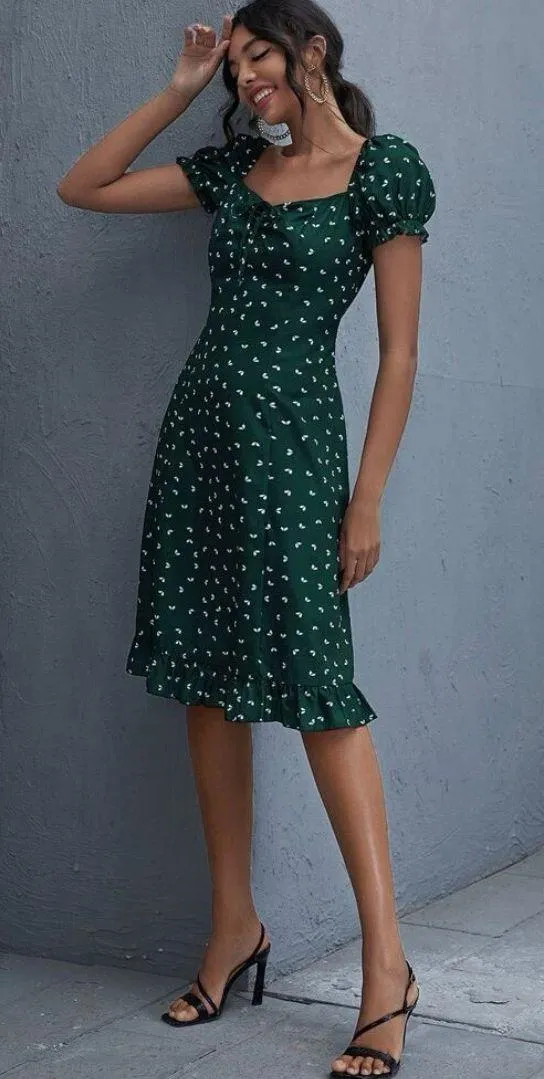 Floral Ruffle Hem Dress Multi Size M - Image 4