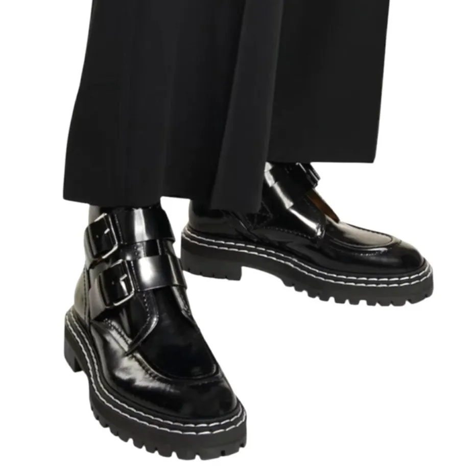 Proenza Schouler Women's lug sole biker patent Leather buckle Boots Size 38.5 - Image 2