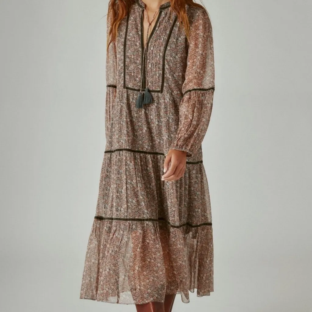 Lucky Brand Womens Bohemian Tiered Maxi Dress in black multi sz xs - Image 2