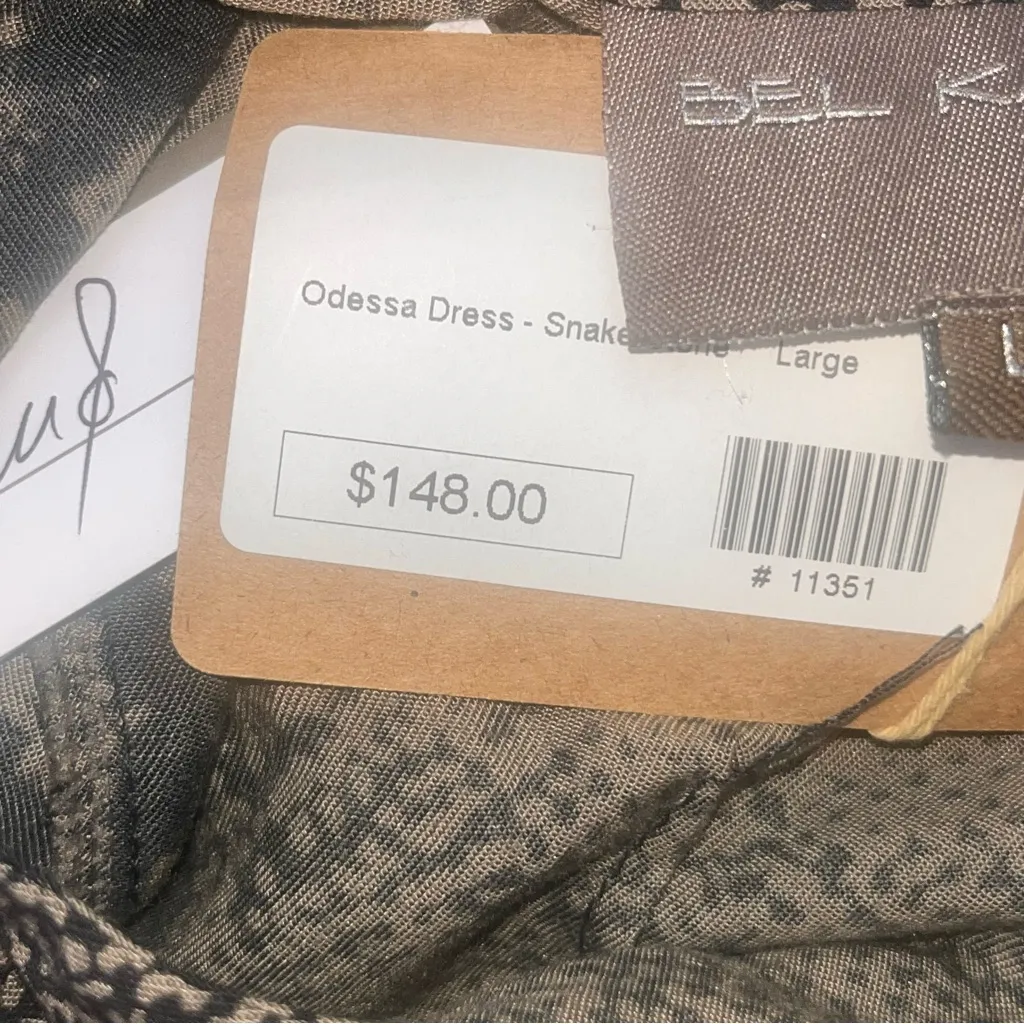 NWT Anthropologie Bel Kazan $148 Snakeskin Odessa Midi Dress Front Slit L Brown Size L - Image 13
