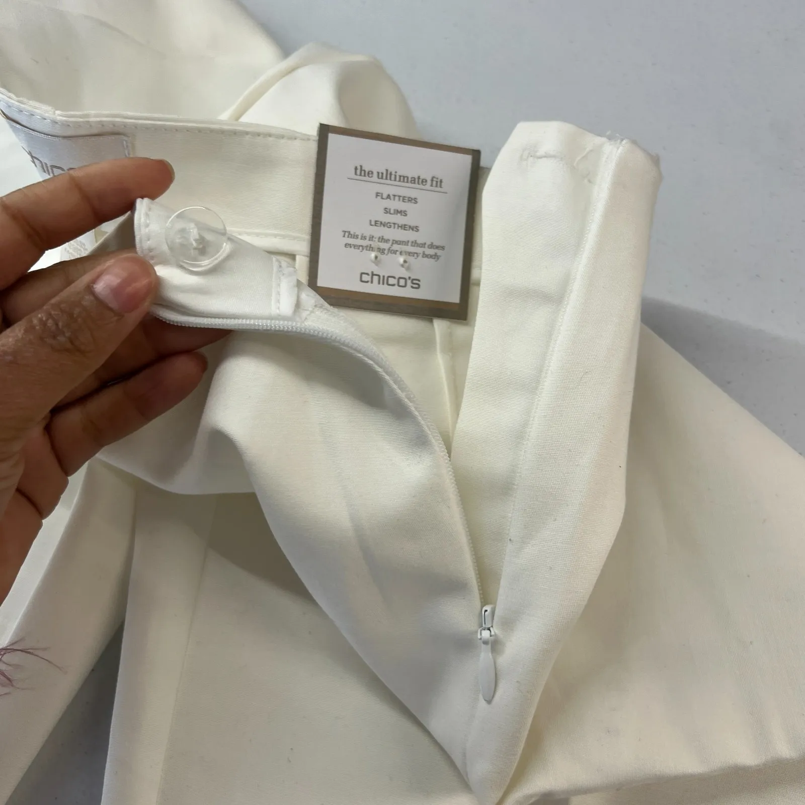 Chico's The Ultimate Fit Crop Pants Womens S Cream Cotton High Rise Side Zip - Image 10