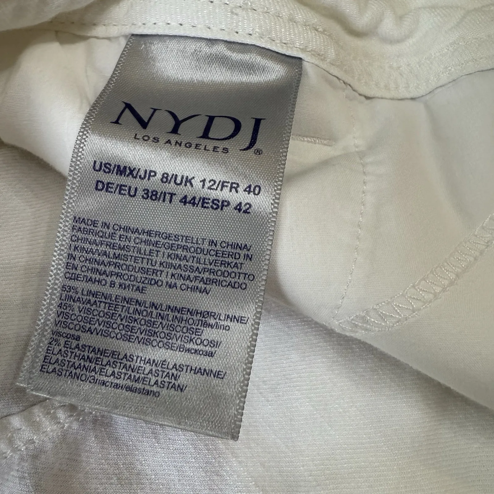 NYDJ LiftxTuck Technology Linen‎ Blend Optic White Pants Size 8 - Image 10