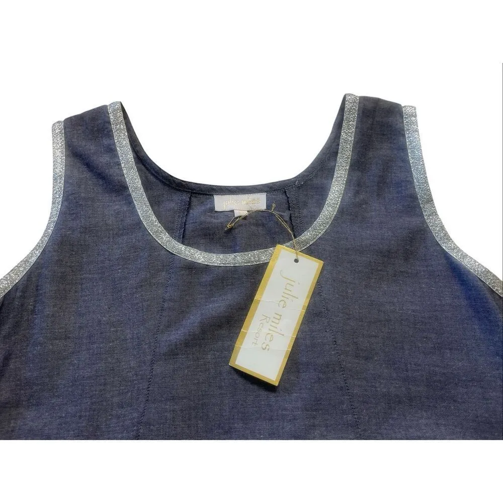 Julie Miles linen blend dress sparkle neckline sz Small NWT Blue - Image 3