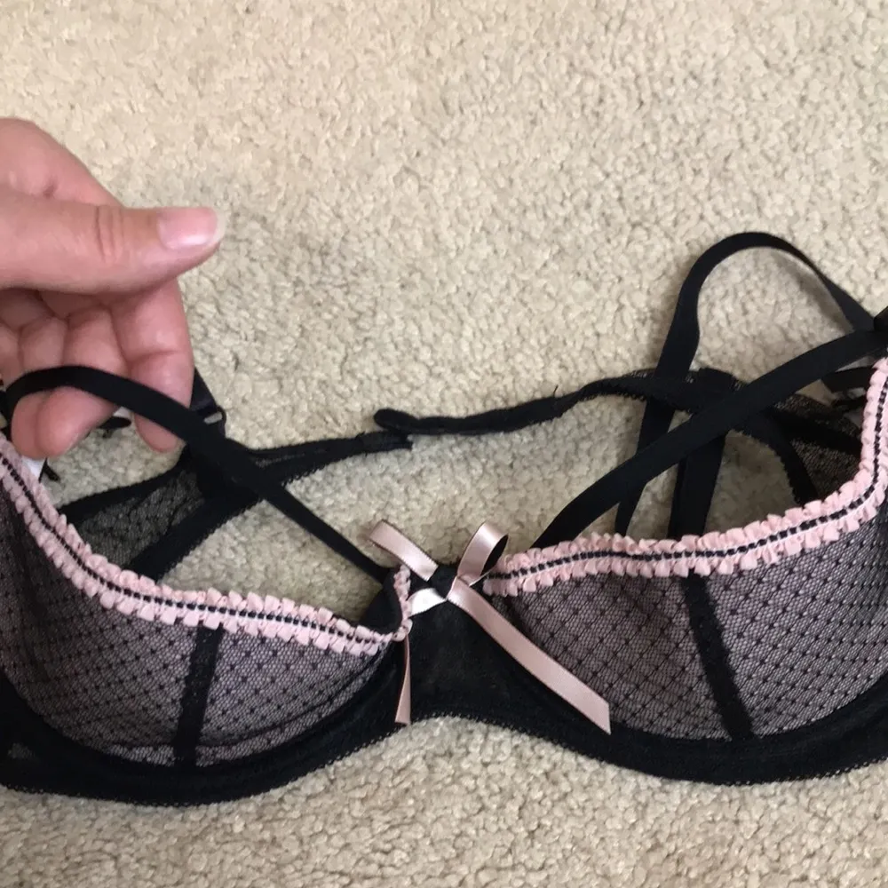 Ann Summers Women’s Black Pink Lace Bows Hanging Beads Strap Front Bra Sz 34C - Image 5