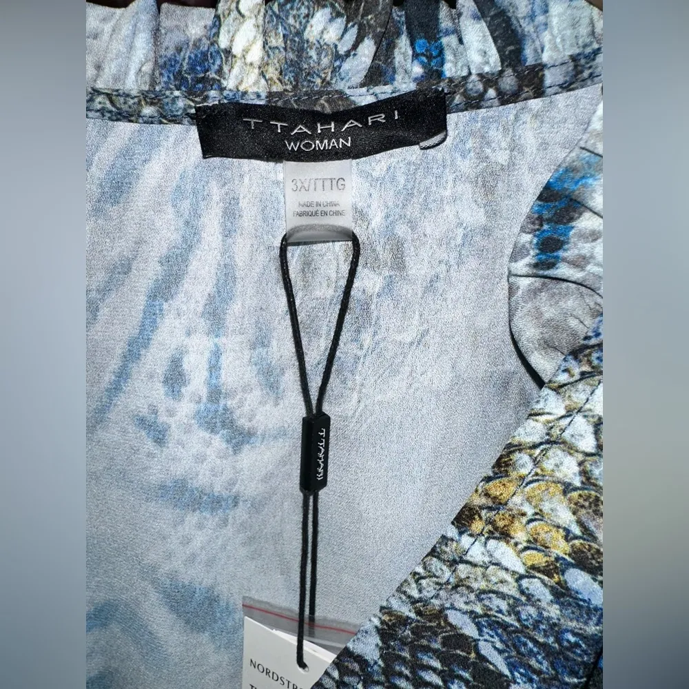 T Tahari Smocked Shoulder Top X3 NWT Color: Blue Reptile RETAILS $68 - Image 3