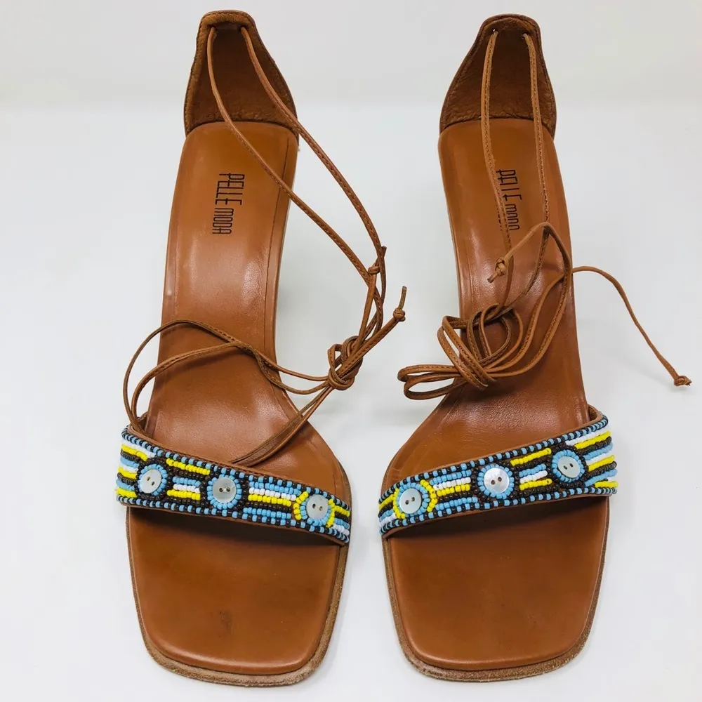 PELLA  tan leather ankle wrap sandals - Image 2