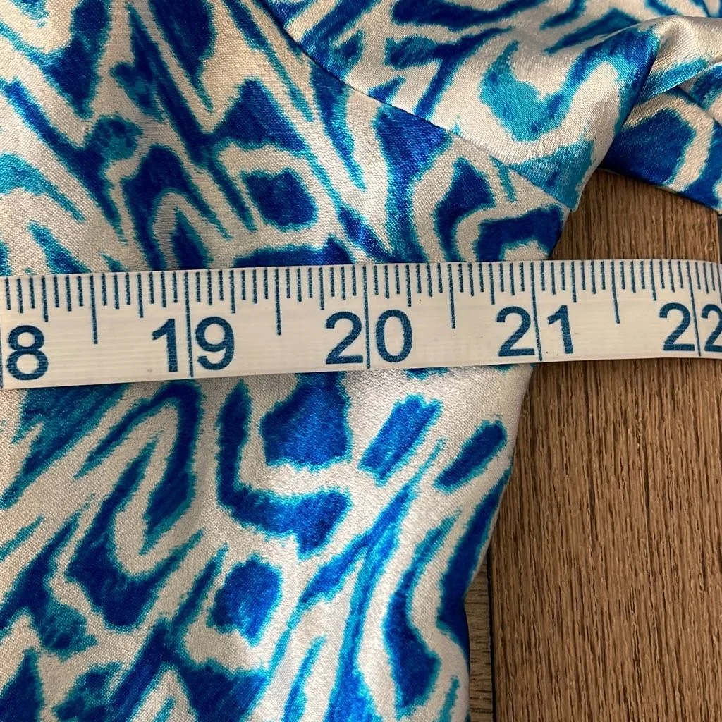 Oscar De La Renta Pink Label Womens Printed Satin Kaftan Nightgown Blue Large - Image 8