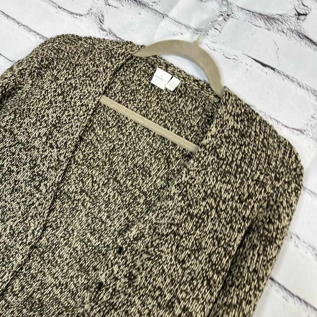 Vintage Anne Klein Tan Brown 100% Wool Cardigan Cuffed Sleeve L Preppy Fall Y2K - Image 7