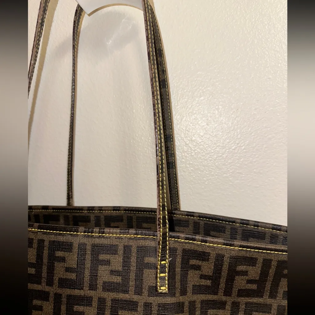 Fendi Zucca Coated Canvas Tote Yellow Interior - Image 3