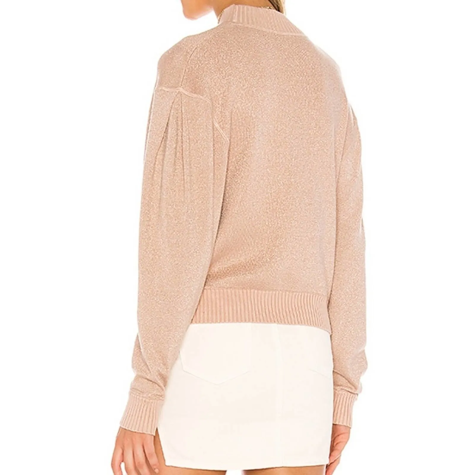 Free People Women's Cream Puff Mock Neck Starry Night Metallic Knit Sweater sz M - Image 4