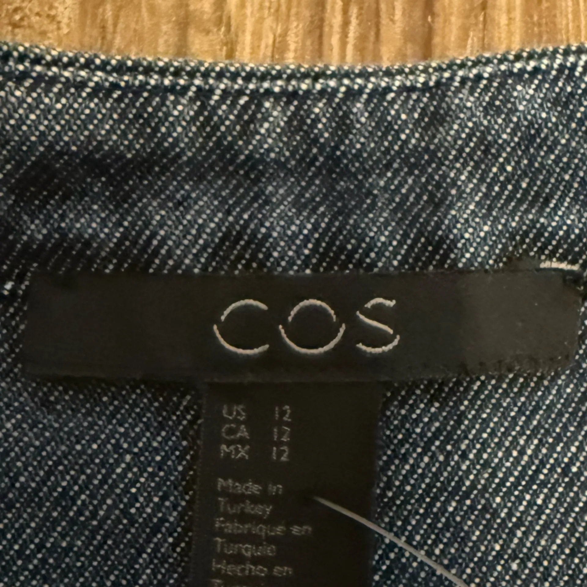 COS Blue Hidden Button Up High Neck Modest Denim Long Sleeve - Image 2