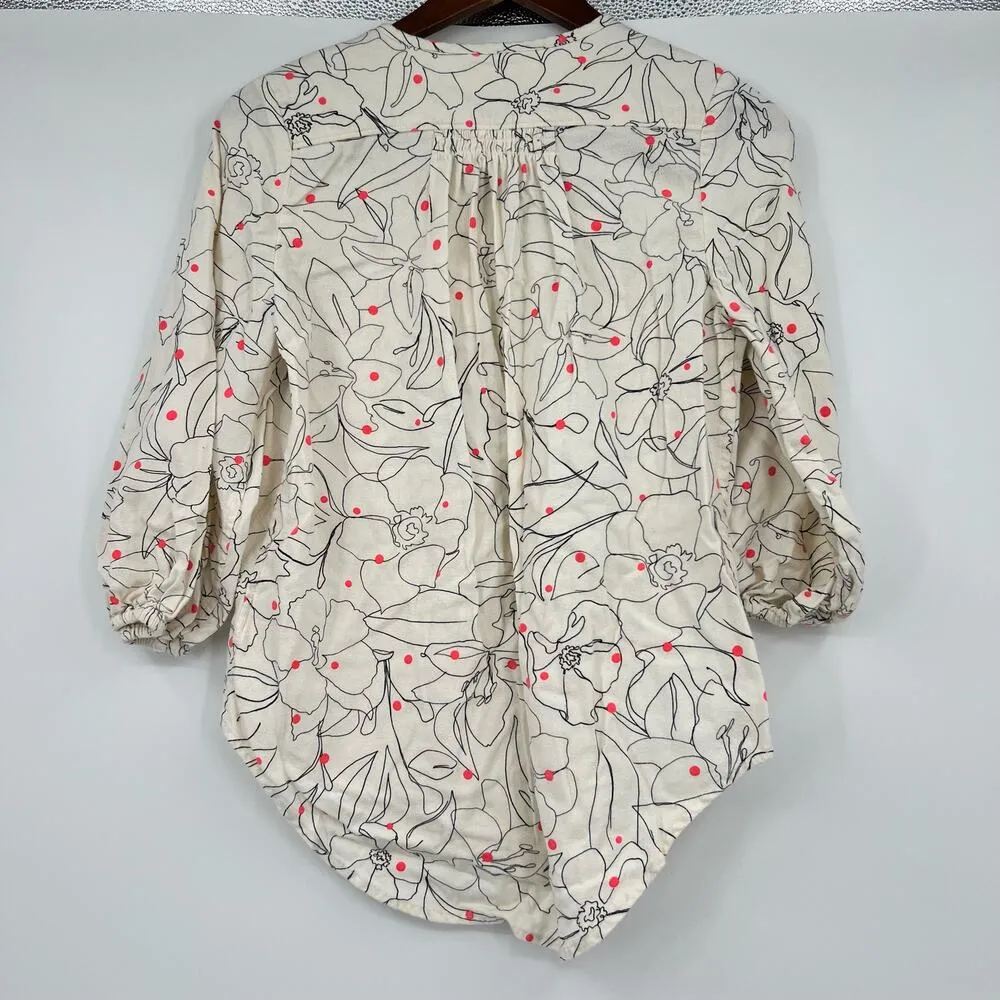 Maeve Anthropologie Bethesda Flannel Printed Blouse floral Top Ivory size small - Image 4