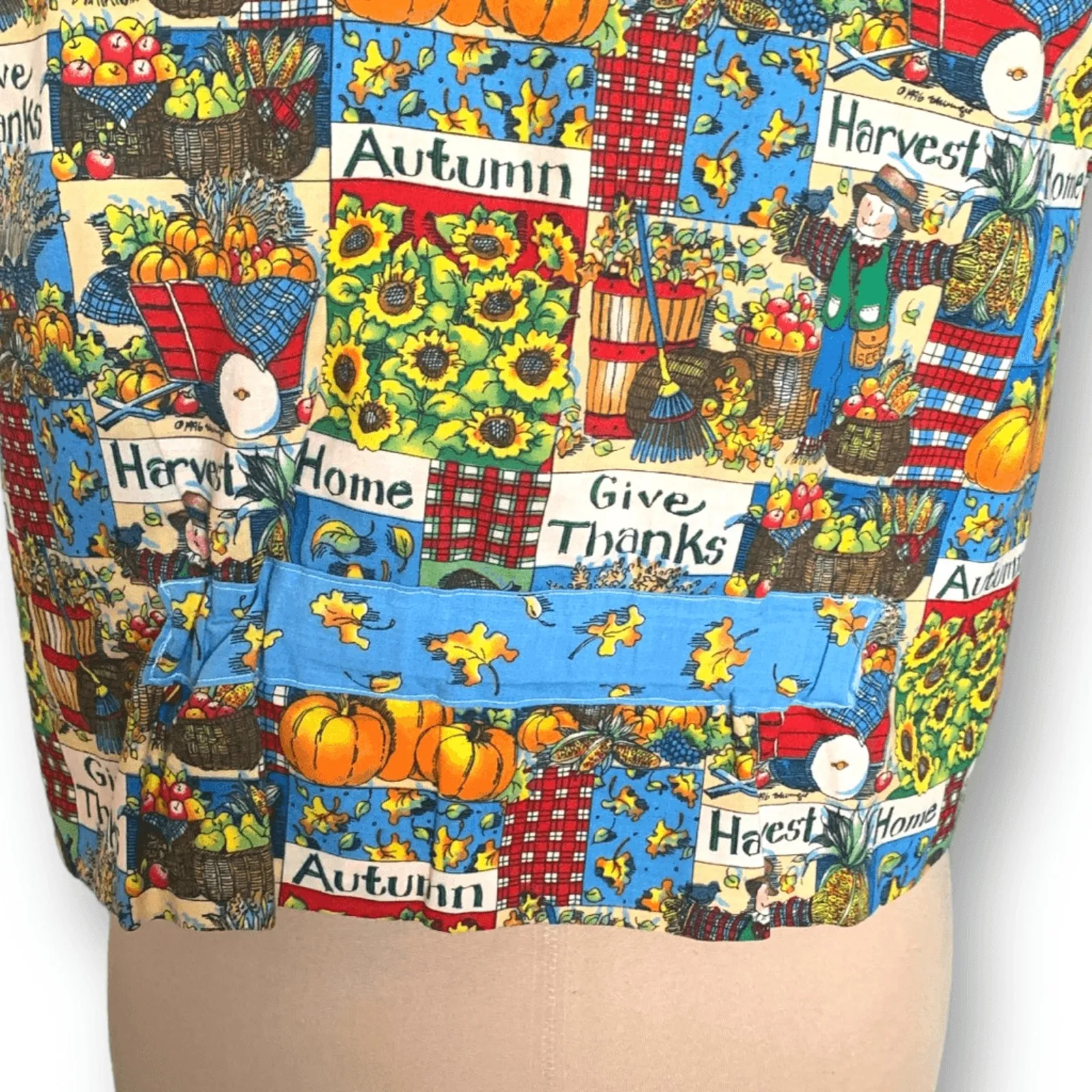 Vintage Handmade Reversible Vest Autumn Pumpkin Scarecrow Farmhouse Blue Orange Yellow Size M - Image 8