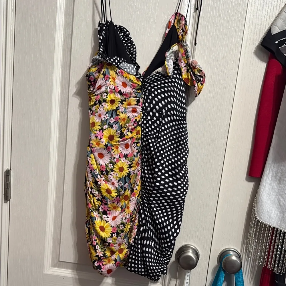 💖 For Love & Lemons Mochi Shirred Polka Dot Floral Mini Dress - Image 4