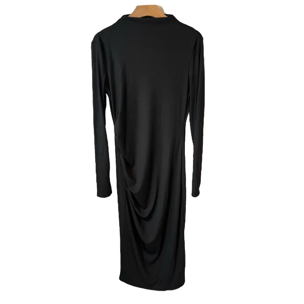 Cider Body Con Dress Womens Size L Black Ribbed Long Sleeve Midi Round Neck NWT - Image 2