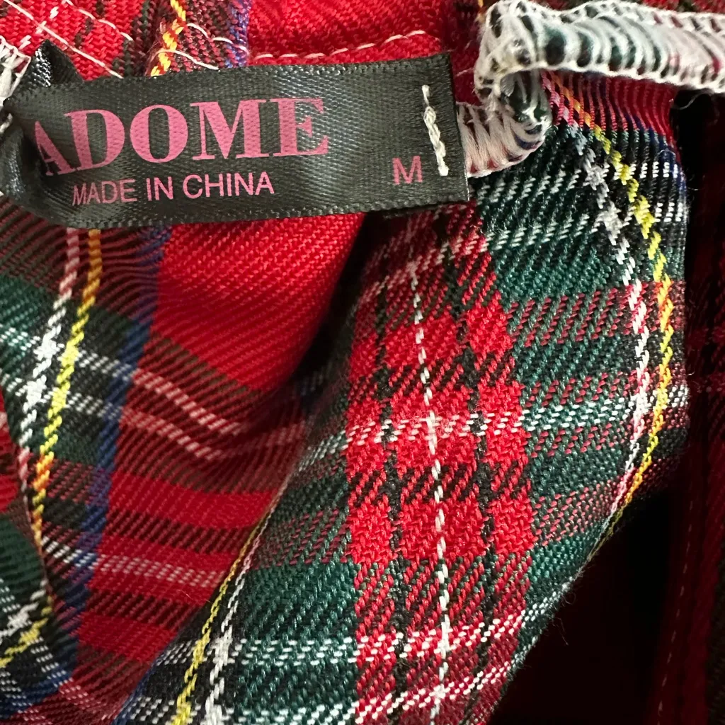 Red Tartan Plaid Micro Mini Skirt White Lace Low Rise School Girl Gothic Size M Size M - Image 5