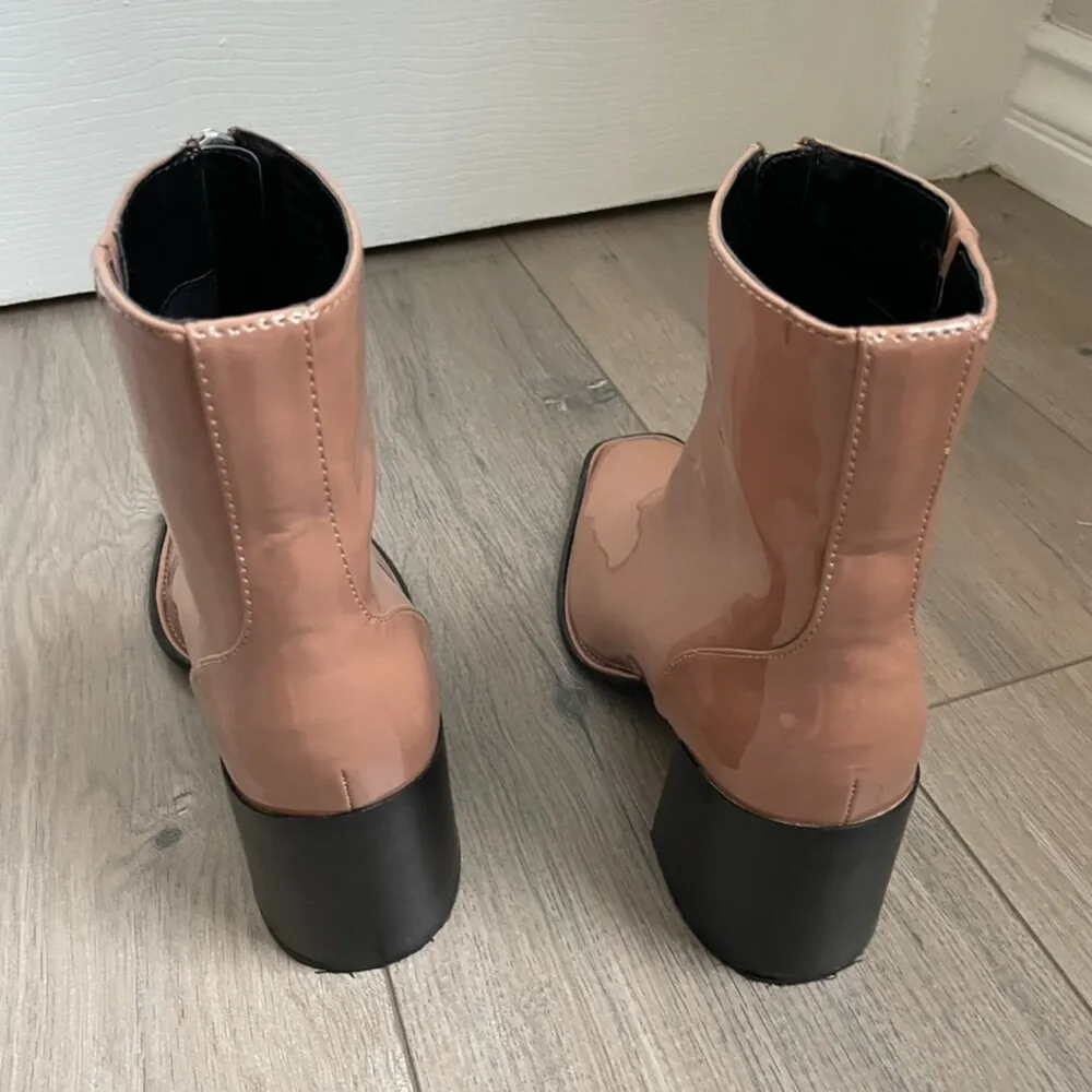 Open Edit Patent Pink Zip heeled ankle Boots - Image 12