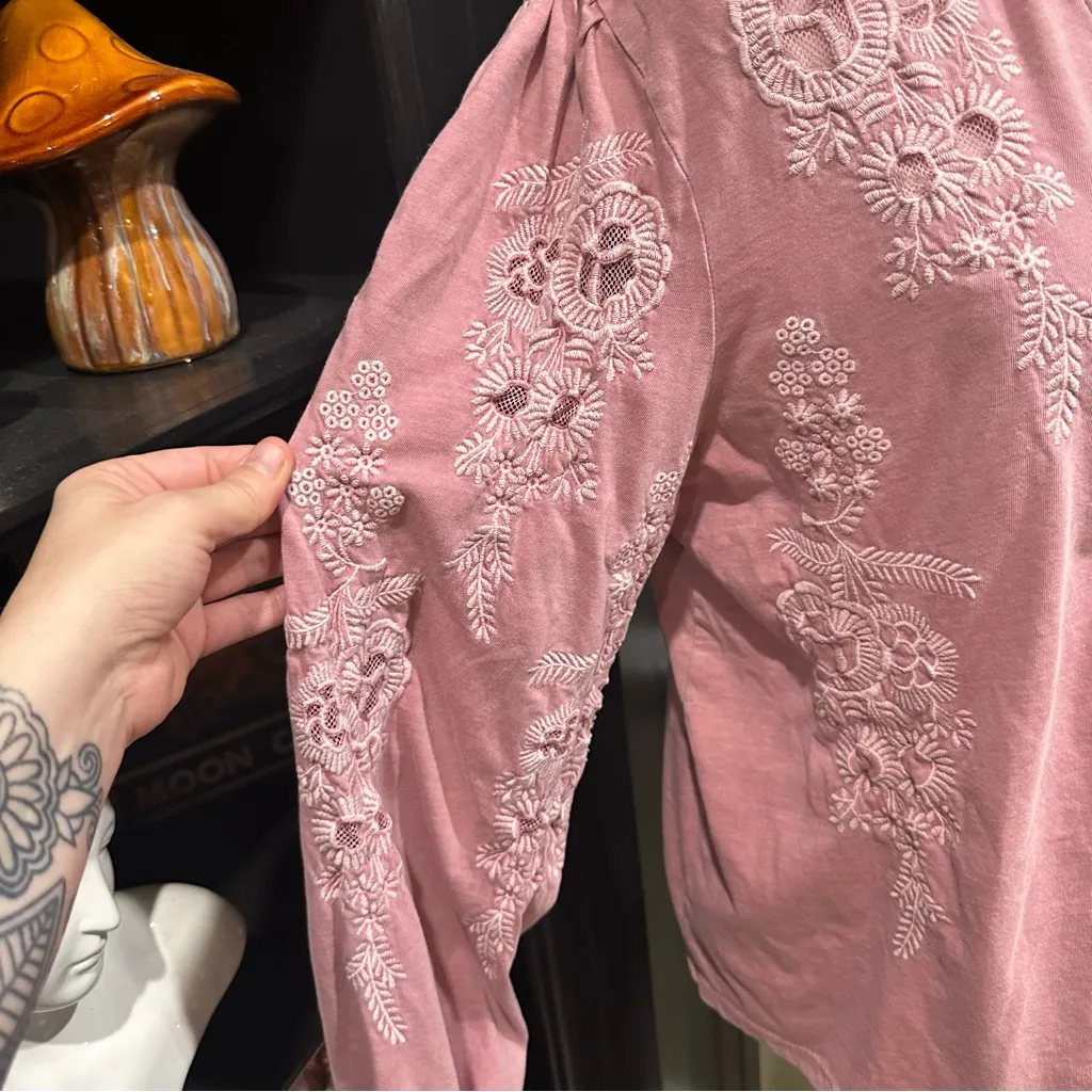 Soft Surroundings Embroidered Long Sleeve Ruffle Blouse – Size Medium - Image 6