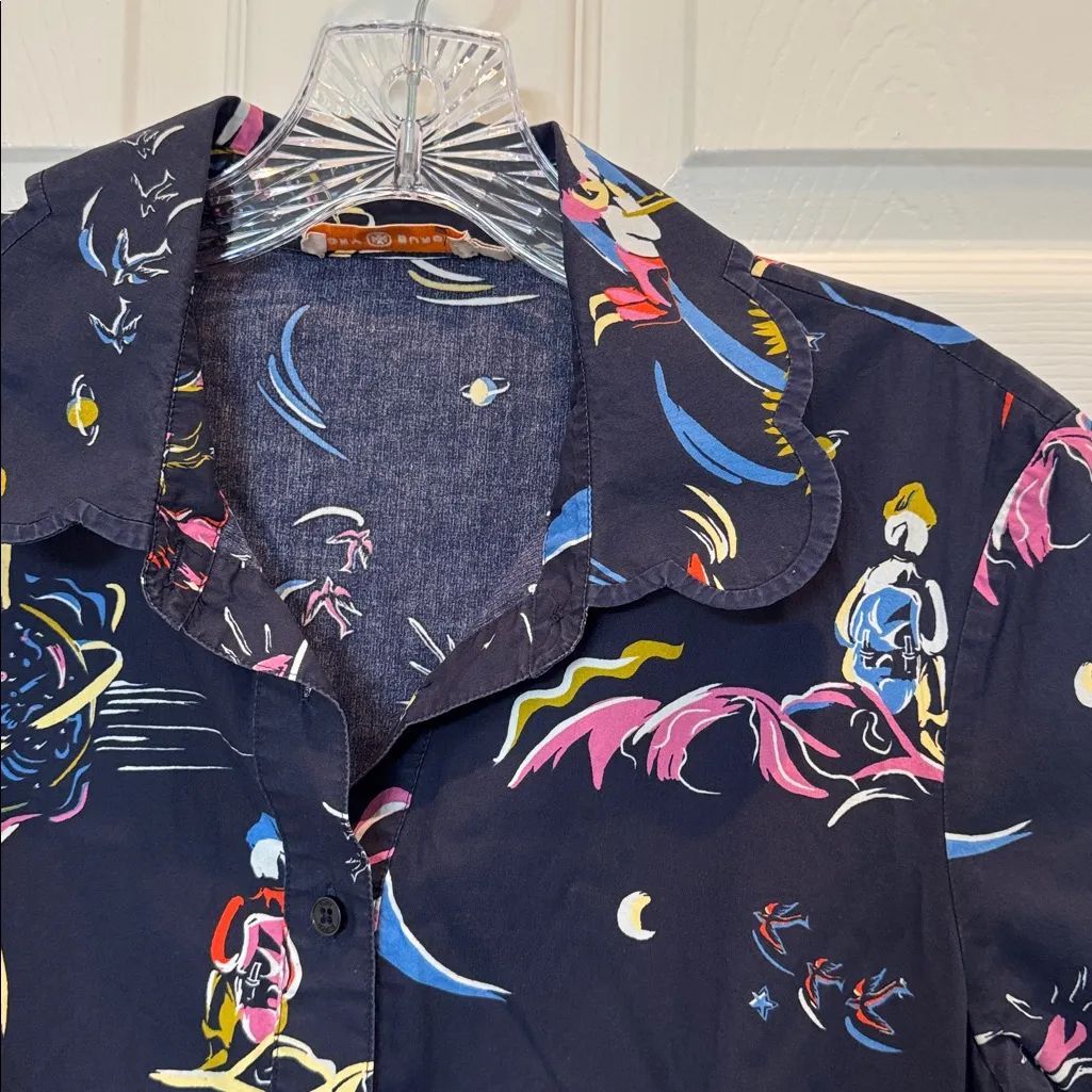 Tory Burch Printed Scallop-Edged Shirtdress in Navy Daydream Size 10 - Image 7