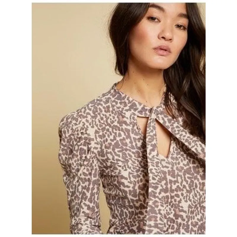 Nation LTD Evette Tee SZ Extra Small Tie Antique Leopard Pima Cotton Shirt Peru - Image 2