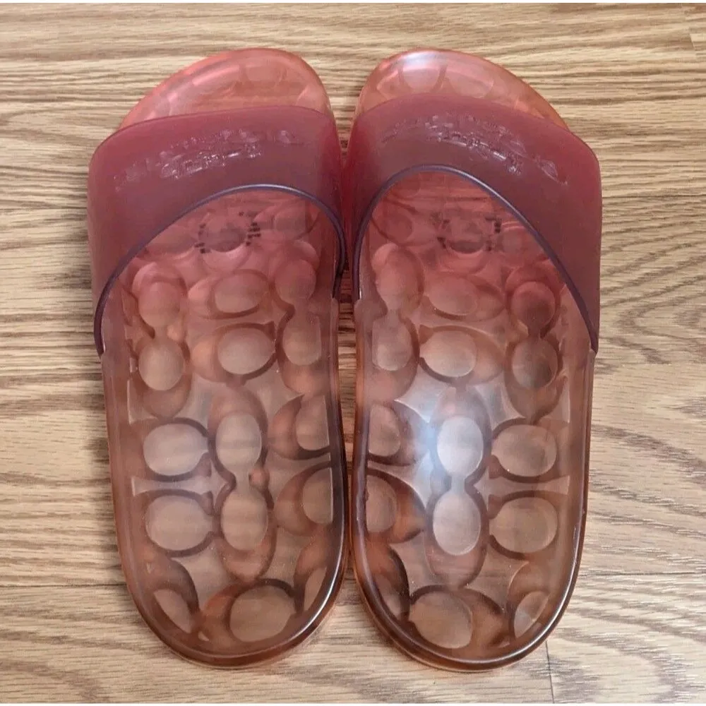 COACH Ulyssa Jelly Clear Rubber Slide Sandal Flip Flop Sz 8 Tangerine Pink Ombre - Image 4