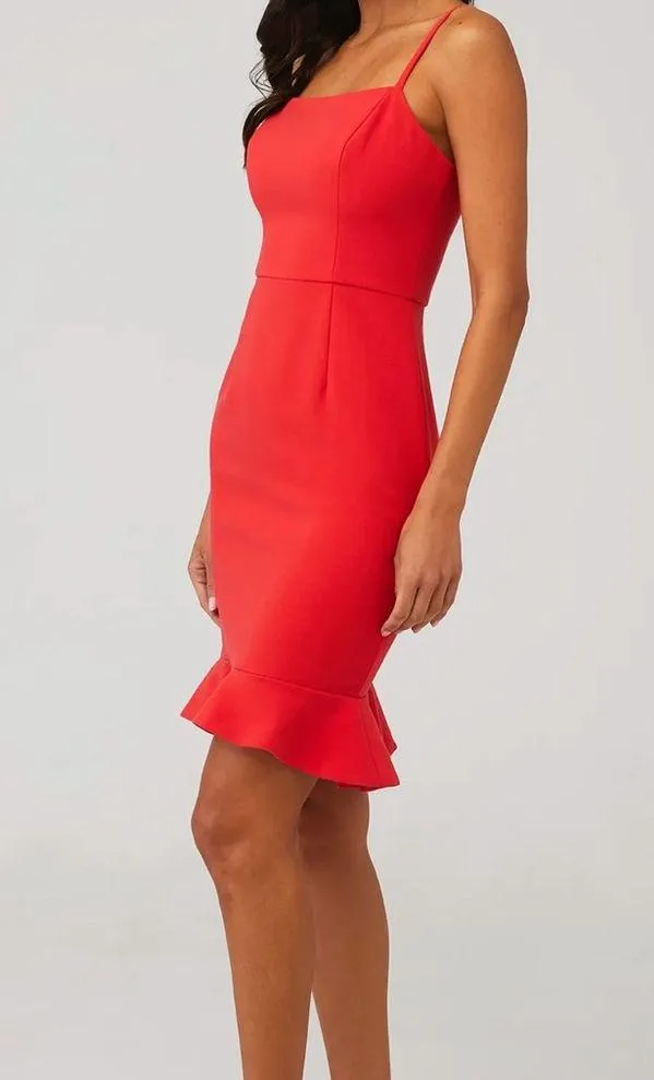 French Connection Whisper Sweetheart Ruffle Hem Dress in Fire Coral size 4 - Image 3