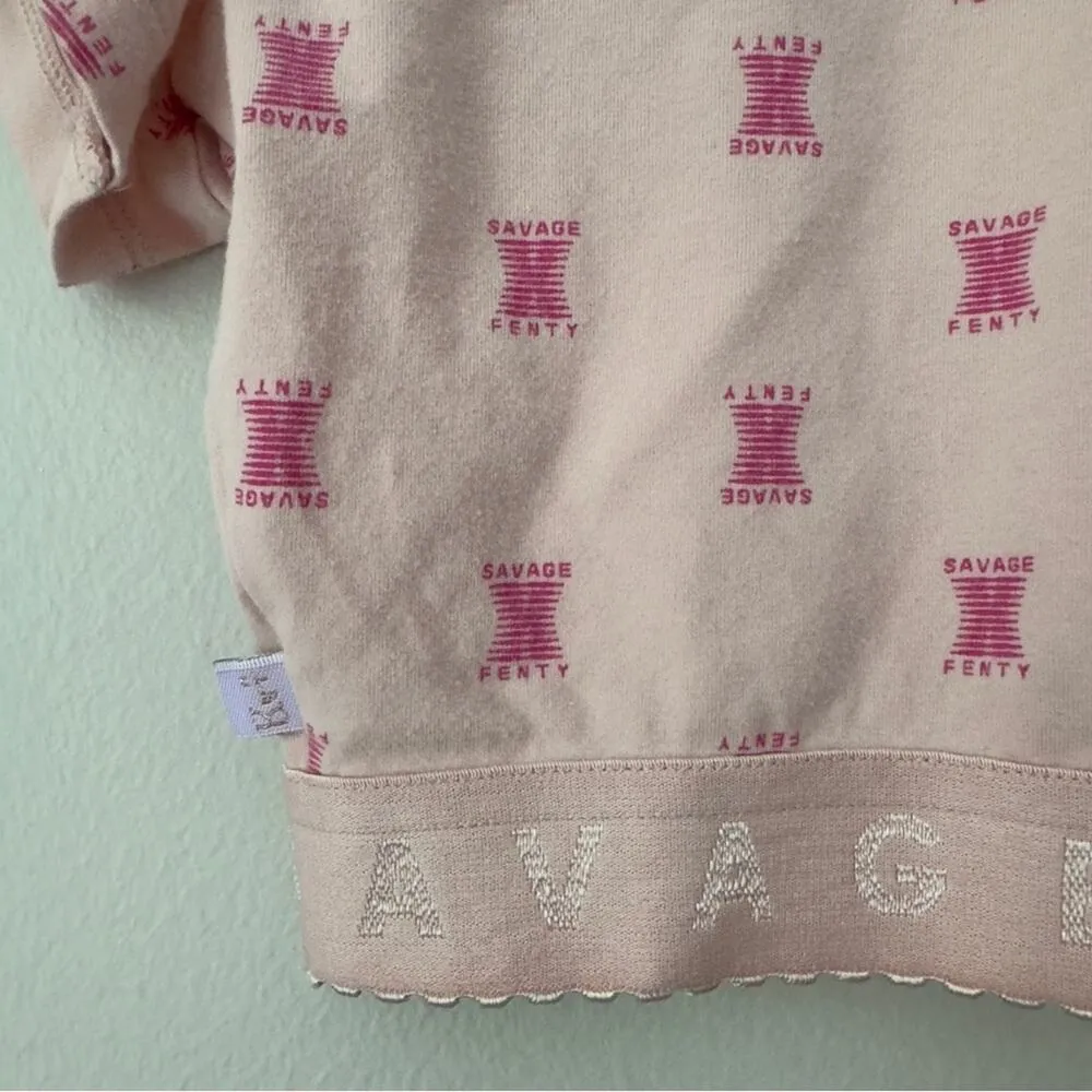 Savage X Fenty Cotton Jersey Crop Top Pink Ash X Link Print Short Sleeve Stretch - Image 8