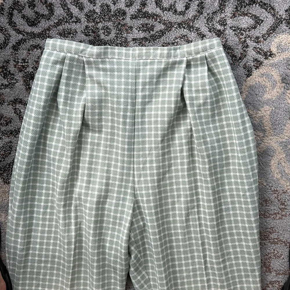 Vintage The Avenue Pleated Gingham Plaid Pants Mint Green 18/20 - Image 2