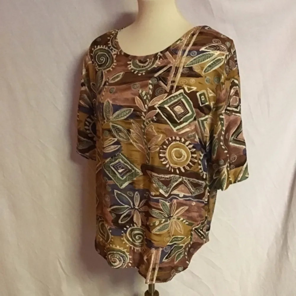 Vintage 80s funky artistic autumn fall leaves tunic Size M - Image 10