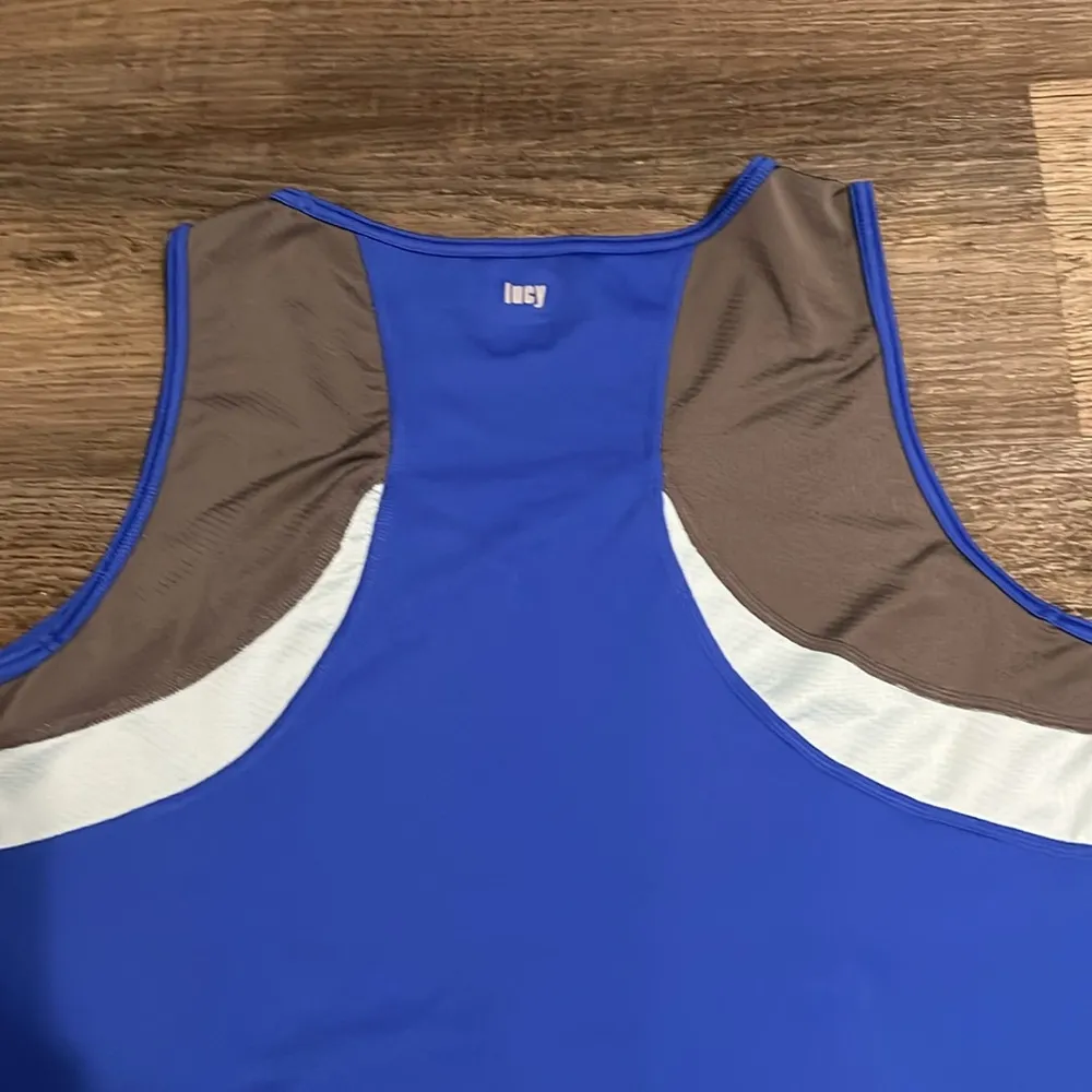 Lucy Tech Women's Blue, Gray and White Athletic Workout Tank Top Large Blue - Image 6