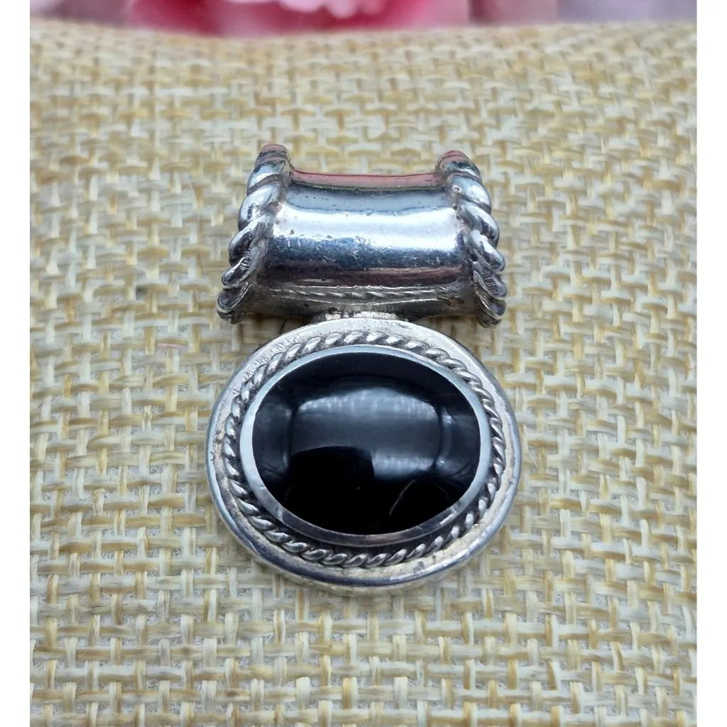 Vintage Sterling Silver 925 Oval Pendant Black Center Signed Thailand 7.22G - Image 3