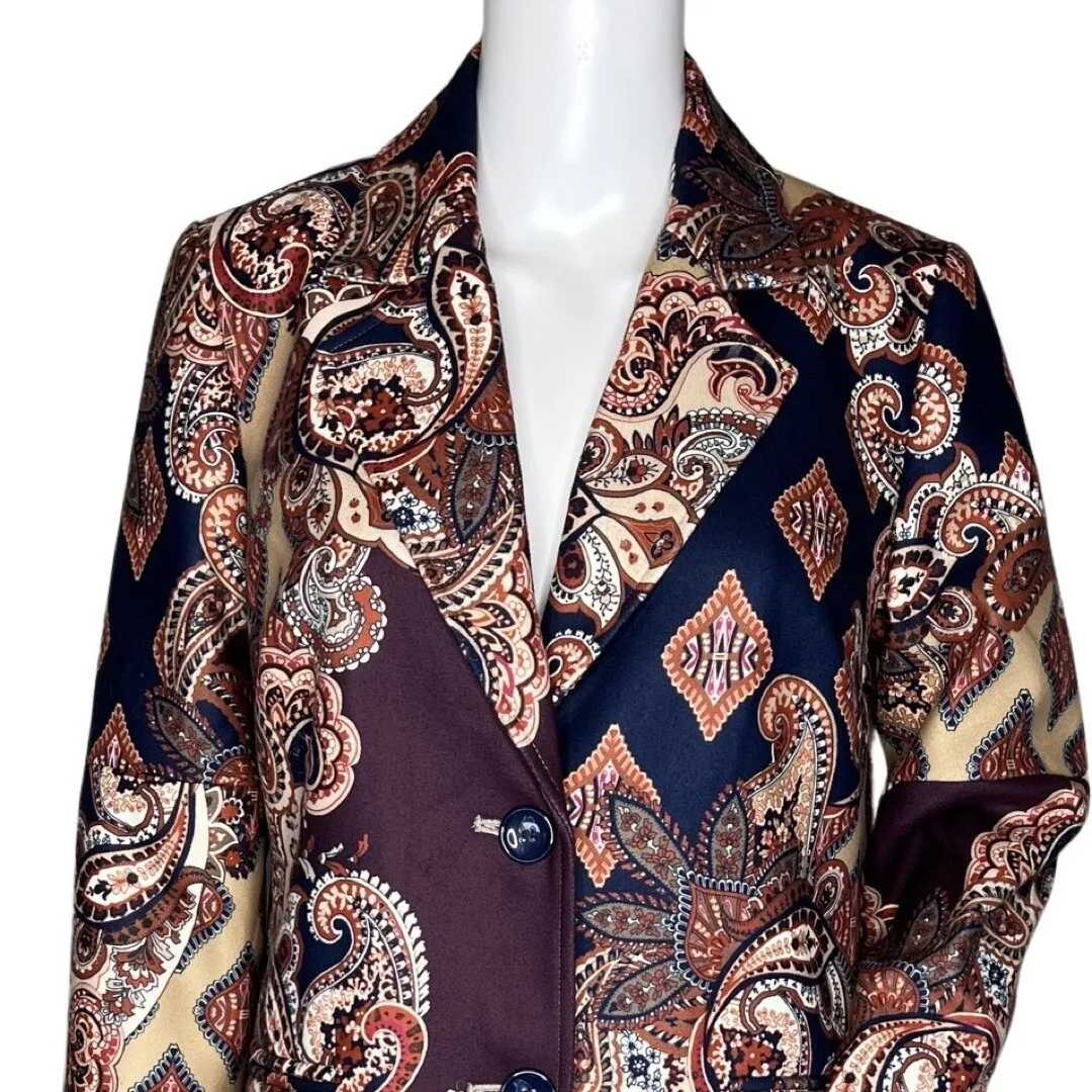 Chicos Drama Coat Womens 4/6P Multi‎ Paisley Patchwork Boho Statement Jacket - Image 5