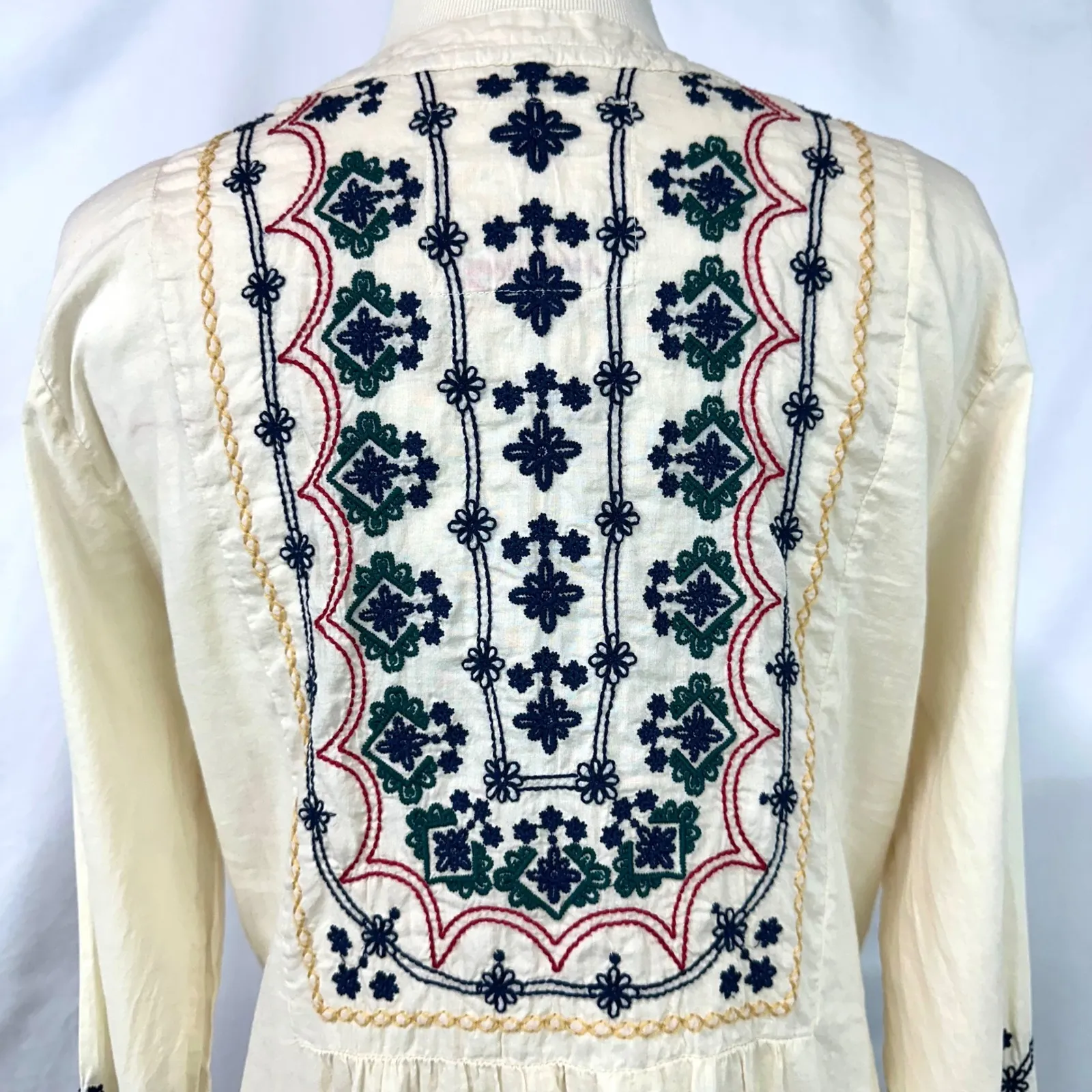 JOHNNY WAS 3J Workshop Embroidered Tunic Peasant Blouse Cream Cotton Women's M - Image 7