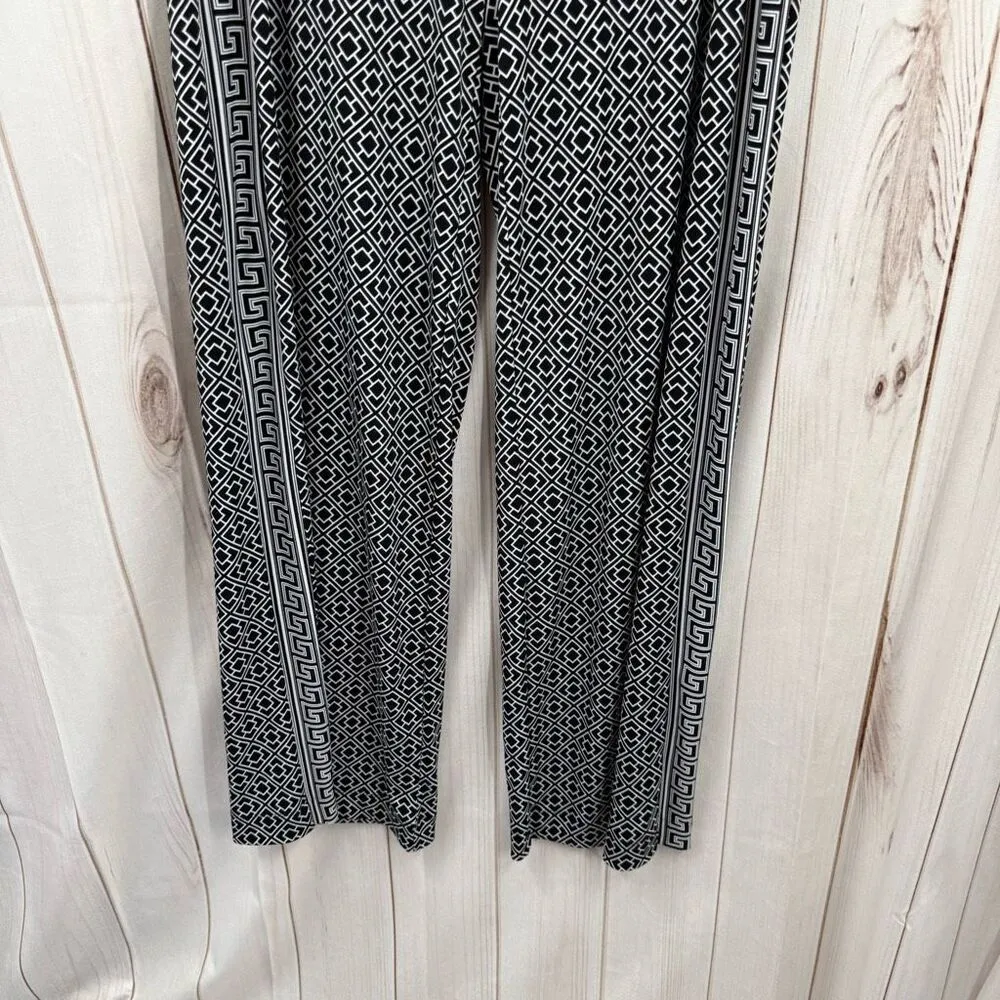 White House Black Market Women’s Medium Black Patterned Wide Leg Pants - Image 2