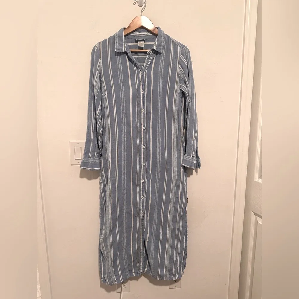 Tommy Bahama Stripped Button‎ Up Cover Up Dress in Blue Sz M - Image 2