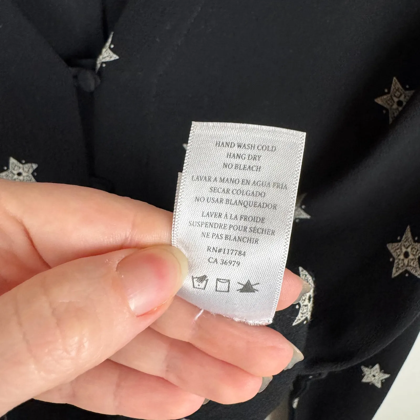 Rails  Sloane Star Print‎ Button Down Tie Front Top Women's Large Black Celestial - Image 7