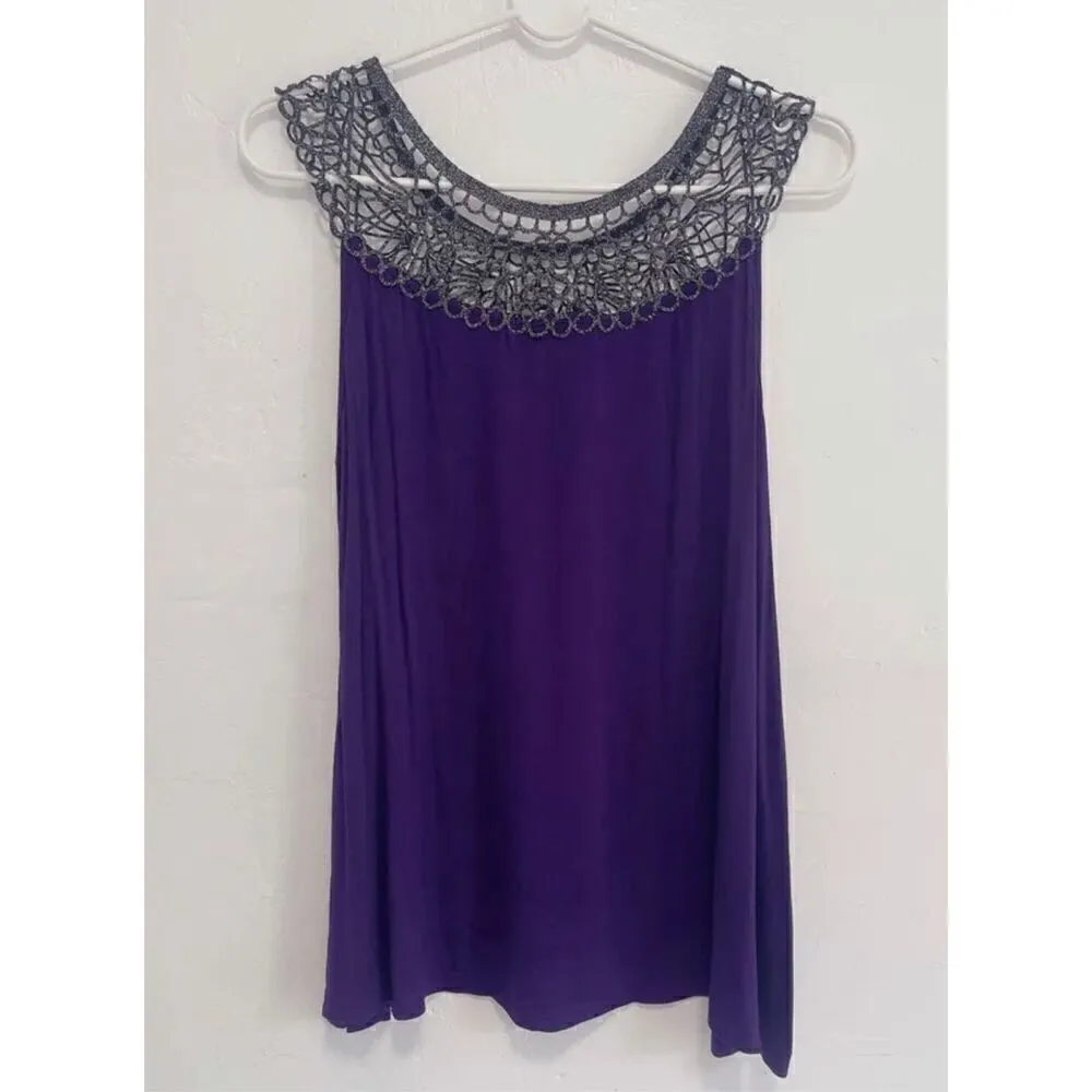 Purple with Black Sparkly Crochet Tank size L - Image 3