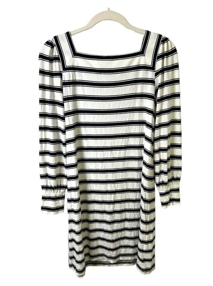 Loft Dress Womens S Petite Long Sleeve Square Neck Striped Black White Stretch - Image 4