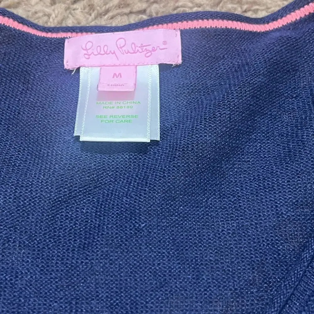 Lilly Pulitzer Women's Blue V-Neck Pullover Sweater Size M Long Sleeve - Image 2