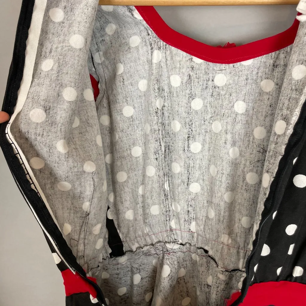 Handmade Retro Dress Polka Dot Circle Skirt Sock-Hop‎ Pin-Up Black White Flower - Image 14