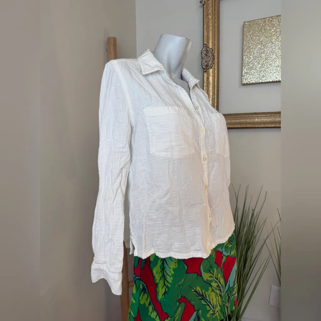 Vineyard Vines Breezy Cotton Crinkle Button Down Shirt Medium White - Image 3