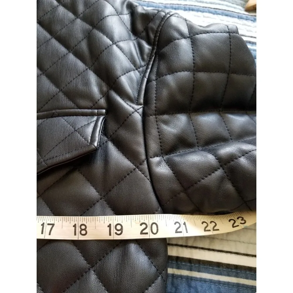 Topshop Quinn Button Up Belted Faux Leather Quilted Black Jacket Womens Size 6 - Image 7