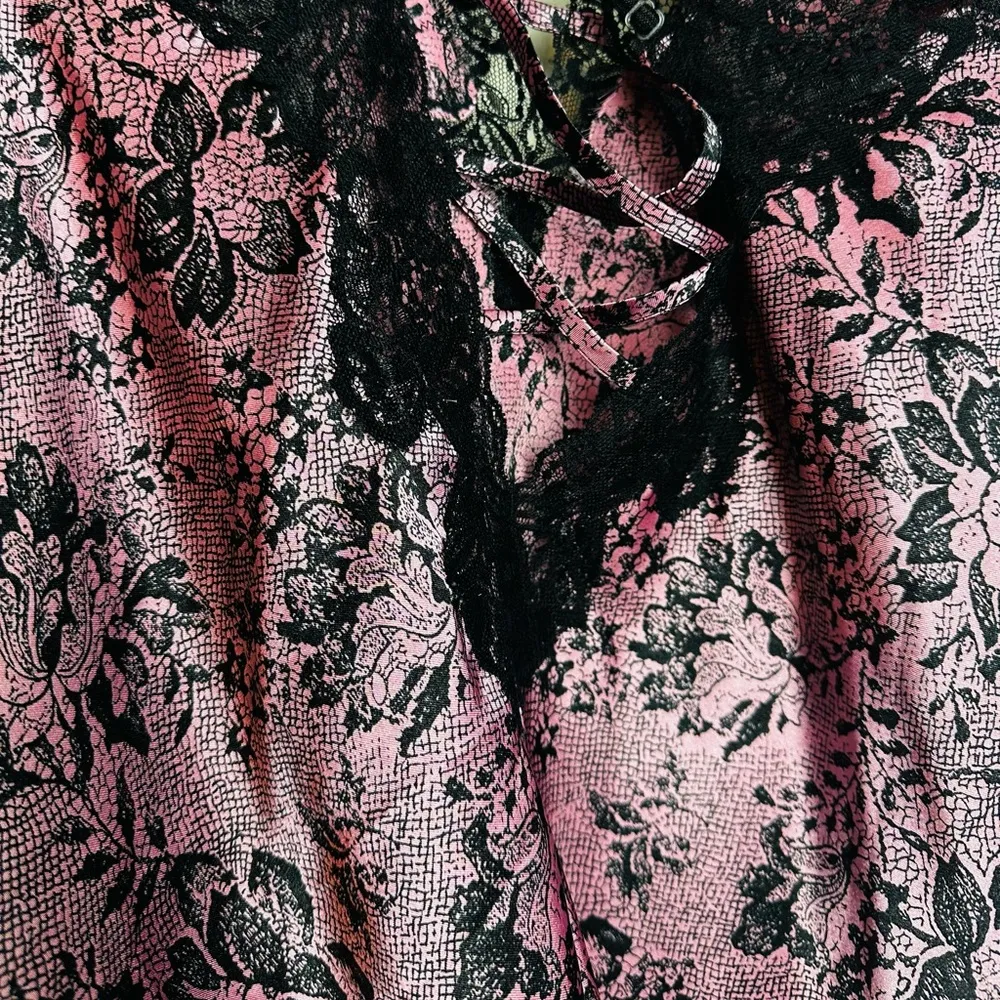 Fredricks Of Hollywood Pink Black Satin Lace Slip Dress & Robe Coquette - Image 9