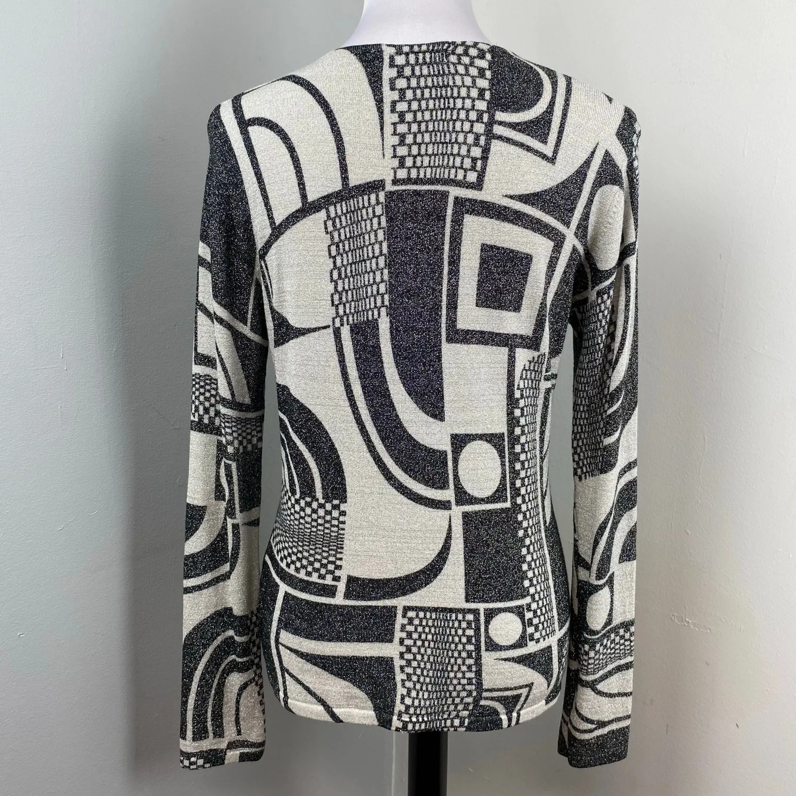 Pierri New York Metallic Black & Gray Abstract Sweater XL Art Deco Mod - Image 6